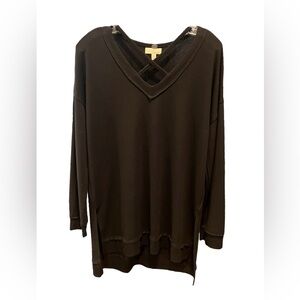 EUC Cupio Black Tunic Top Criss Cross Neck Size M